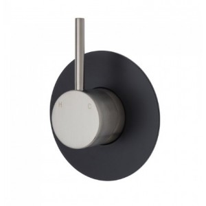 Kaya Up Wall Mixer, Brushed Nickel, Large Round Matte Black Plate